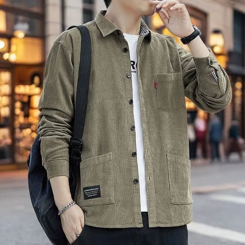

Corduroy Work irt Men's Casual Multi-ket Dirt-Resistant Wear-Resistant Outerwear Spring Autumn Faion Loose Fit Long Sl...