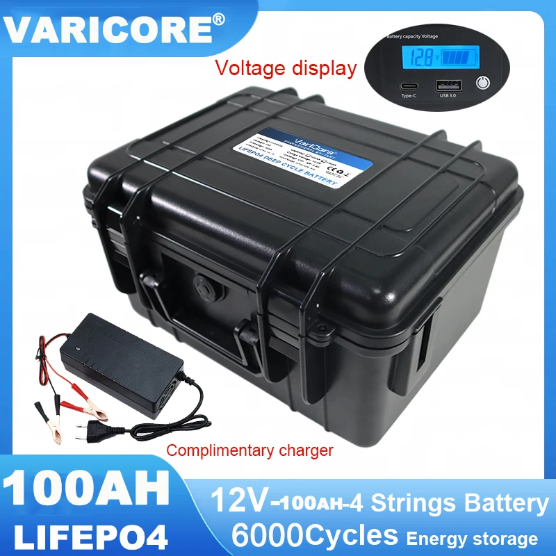 

VariCore 12.8V 100AH LiFePO4 Battery 12v 4s Lithium Iron Phosphate for Energy Storage Power Car lighter Batteries USB3.0 Output