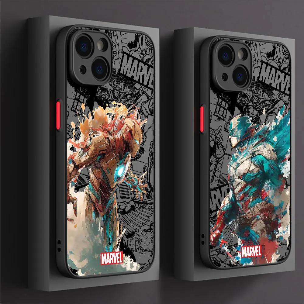 Case for Apple iPhone 8 Plus XR X 12 14 Plus XS Max 7 15 Pro Max 11 Pro 13 Mini Marvel Retro Spiderman Ironman Matte Cover