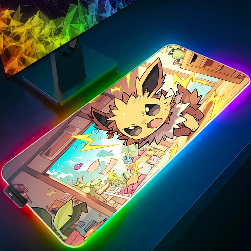 RGB Mouse Pad Pokemon Pikachu Gamer Gaming Accessories Varmilo Keyboard PC Computer Desk Mat Carpet Backlight LED Mousepad xxl