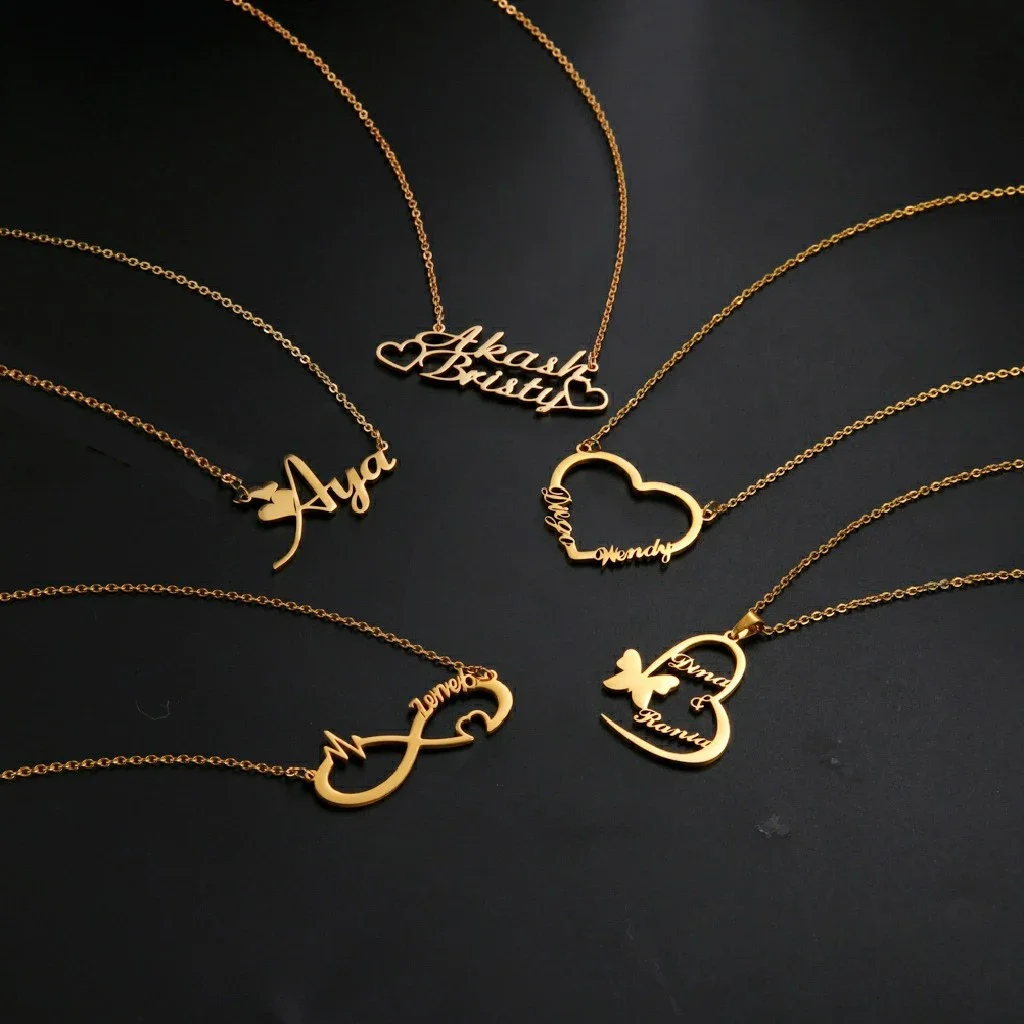 Custom Name Necklace Personalised Arabic Heart Butterfly Infinity Love Pendant Necklaces for Women Stainless Steel Jewelry Gift image 3