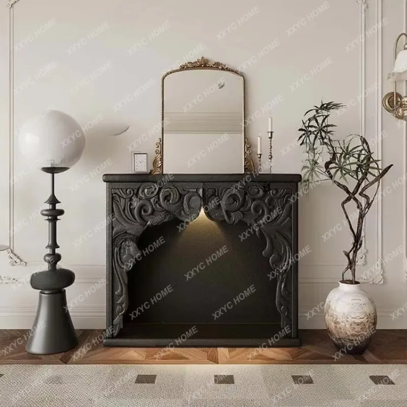 XX cream style fireplace cabinet living room carved decorative cabinet with light luminous storage shooting entryway cabinet