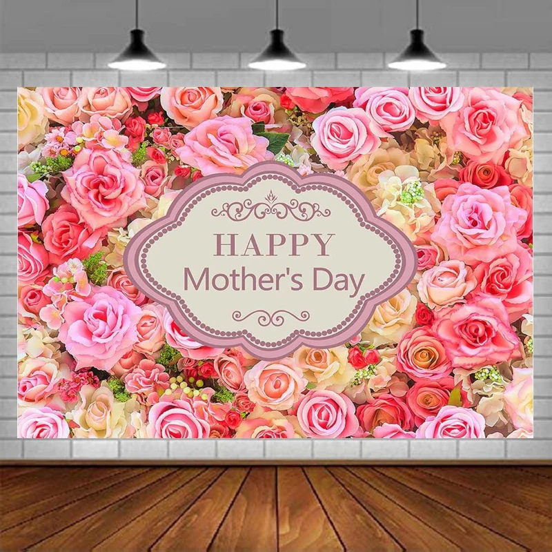 Mother's Day Photography Backdrop Flowers Best Mom Background Pink Roses Holiday Surprise Decor Banner Photo Studio Prop Room