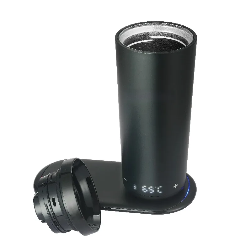 Black car accompanying cup, mobile phone wireless charging, sports outdoor camping, portable heating thermos cup