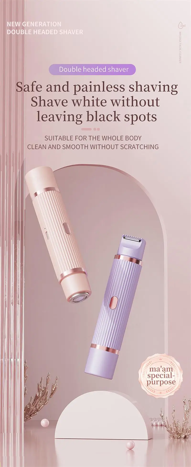 Elektrische Rasierer für Frauen, wasserdichter Bikini-Trimmer, Gesichtsrasierer für Achseln, Beine, Damen-Körpertrimmer, Haarentfernung, Rosa, Lila – Detail 1