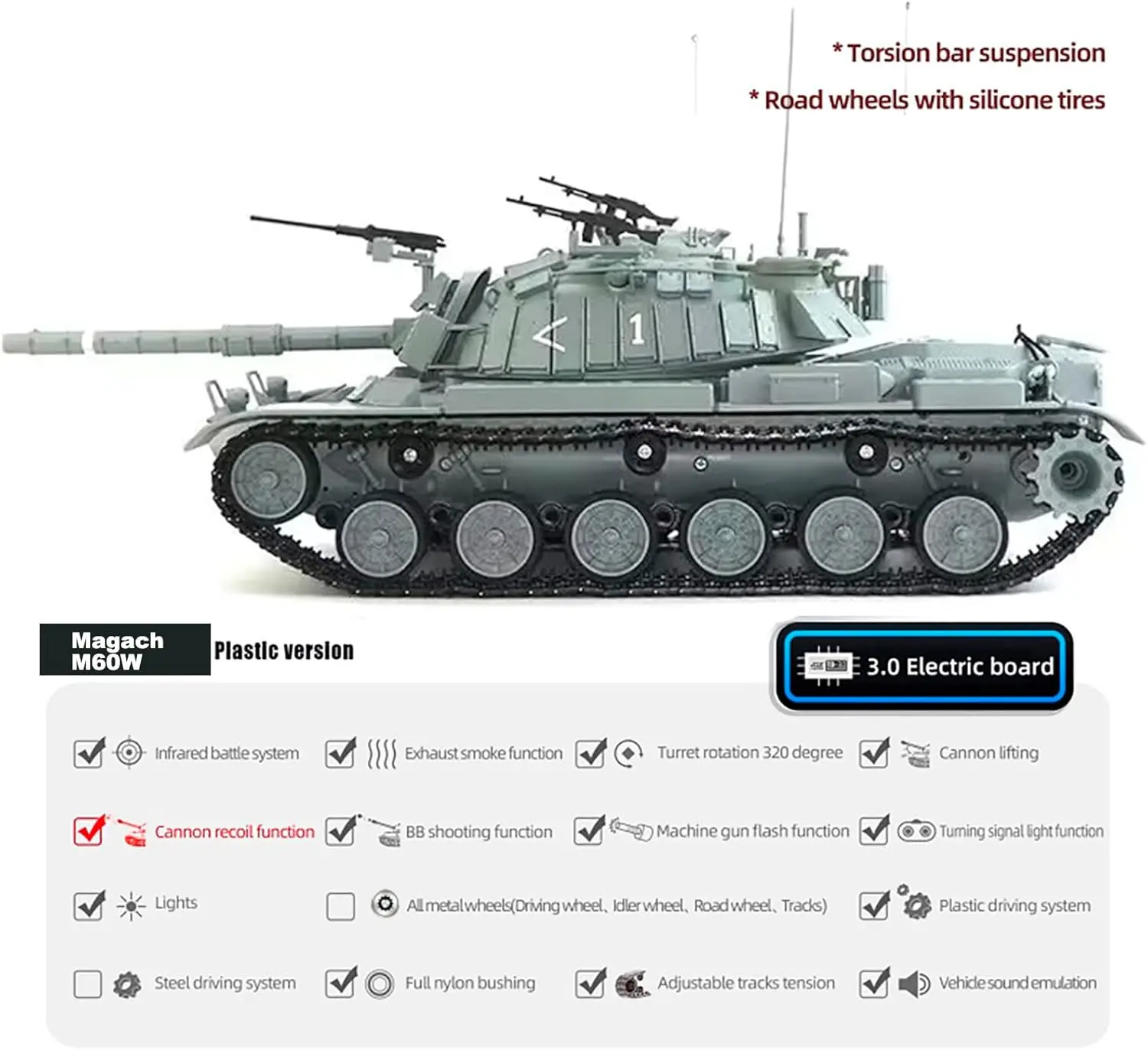 Remote Control Heavy Tank MLeopard 2A7 Main Battle Tank War Military Vehicle Smoke Shooting Sound Effect TD3.0