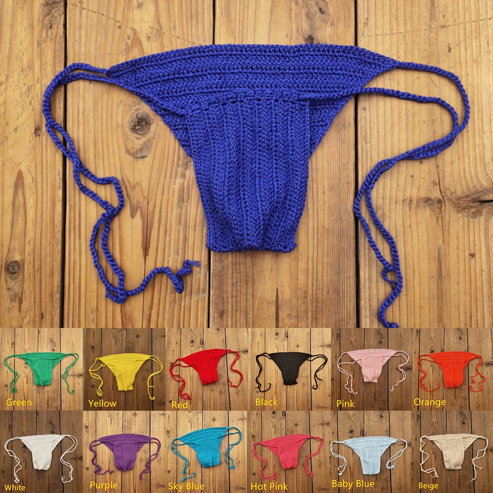 

1pc Summer Men Lacing Up Briefs Low Rise Underwear Hand Crochet Bikini Swimming Shorts Fashion Breathable Swimwear