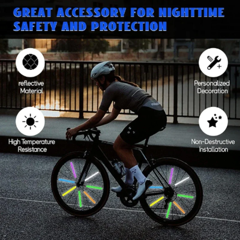 12Pcs Bicycle spoke reflective stickers Reflective card strips Wheel radial strips DIY Bike reflectors Reflective safety kits