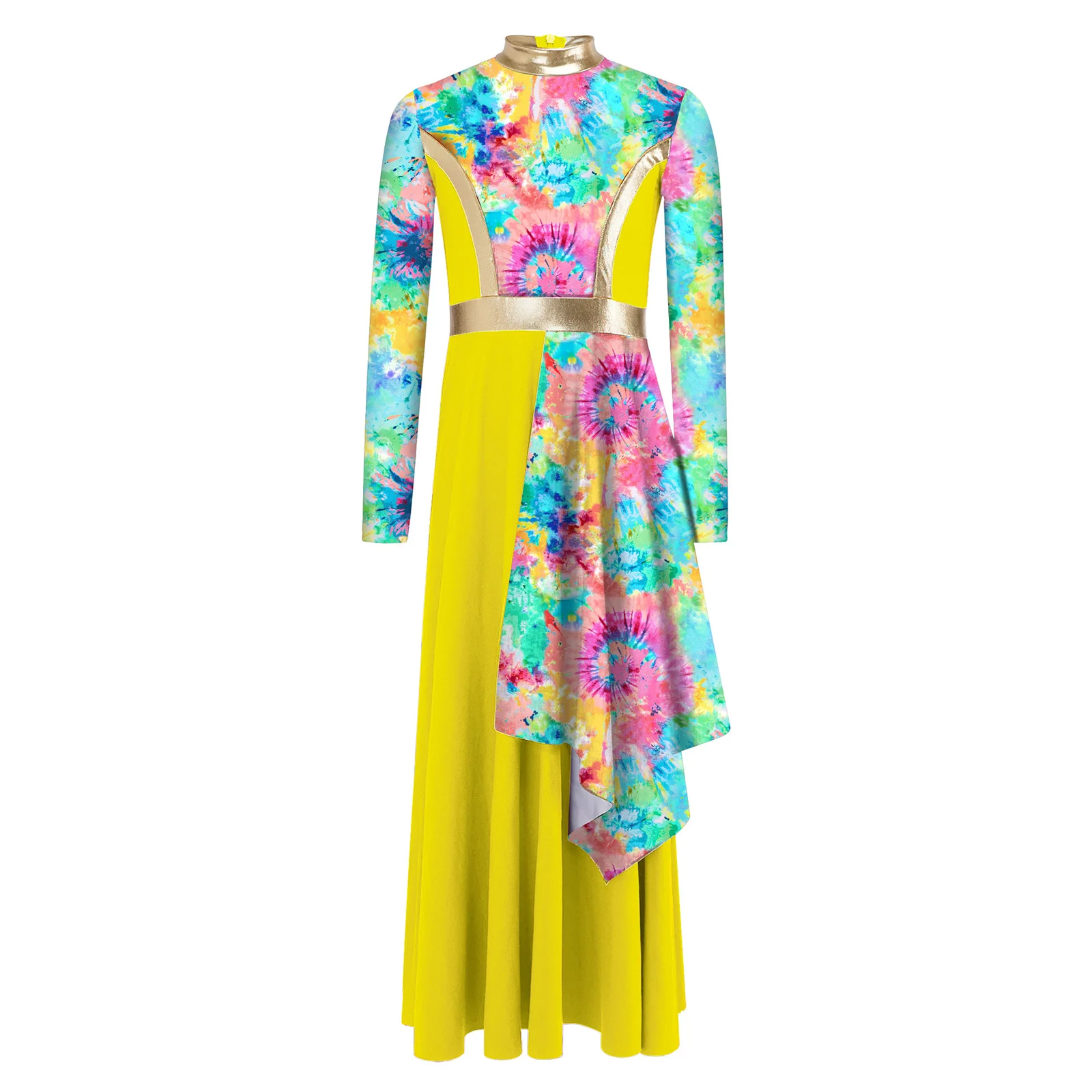 

Kids Girls Praise Liturgical Lyrical Dance Dress Church Choir Worship Tunic Robe Long Sleeve Print Maxi Dresses Modern Dancewear
