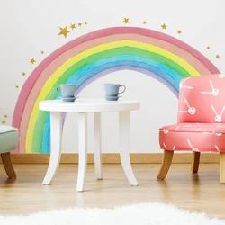 Large Rainbow Wall Stickers For Kids Room Decoration Wallpaper Giant Rainbow Stars Decals Murals Nursery Stikers Chambre Fille