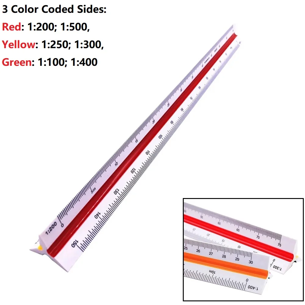 Tri Ruler Versatile Triangular Metric Scale Ruler 30cm Length Color Coded Sides Architects and Engineers Essential