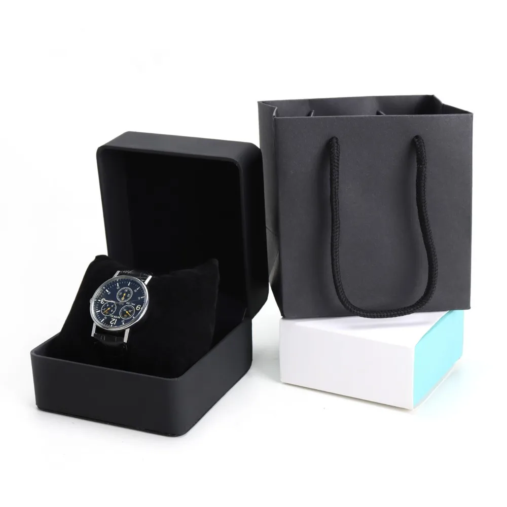 Black Single Watch Gift Box With Pillow Pu Leather Wristwatch Display Case Organizer For Men Jewelry Storage Box