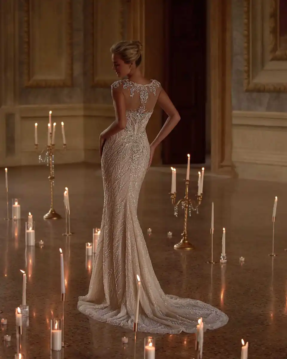 빈티지 스팽글 인어 웨딩 드레스 민소매 레이스 신부 드레스 케이프 스윕 트레인으로 맞춤형 vestidos de novia