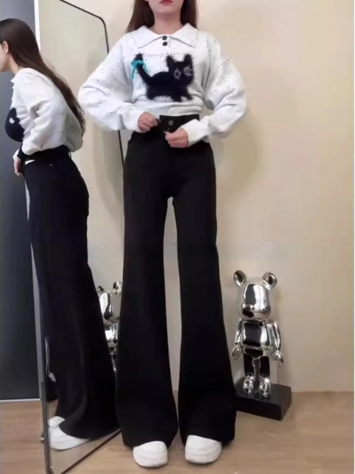 

High Waist Flared Straight Leg Jeans Women's plus Size Elastic Slimming Bootcut Pants Cotton Stretch Denim Winter Wear