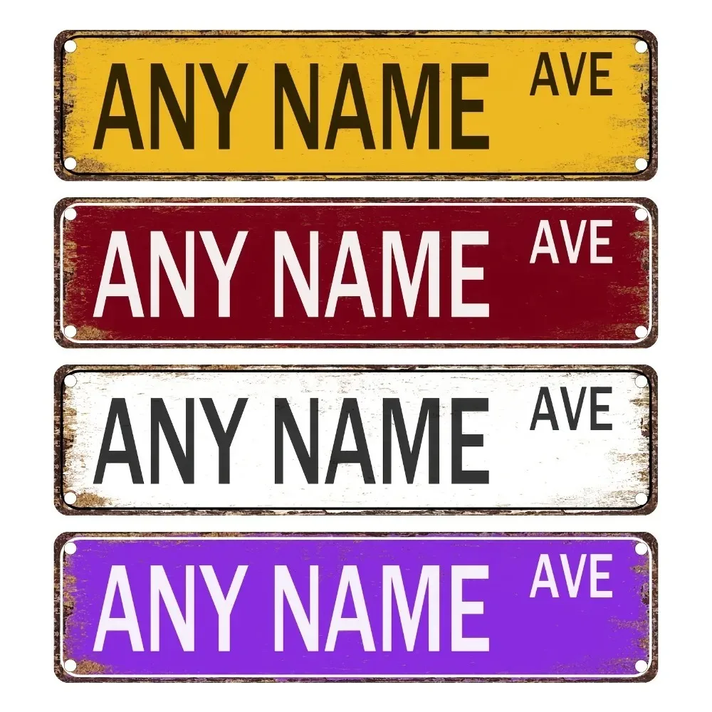 1pc 2D Flat Vintage Street Wall Plaque Metal Foil Edge Personalized Custom Blessing Name Multi Color Wall Ornament Indoor Outdoo