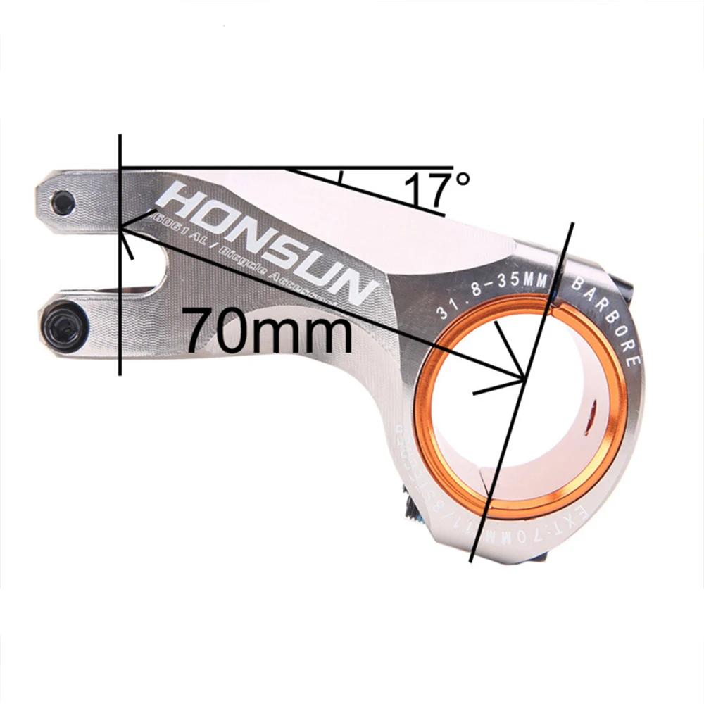 CNC Mountain Bike Aluminum Alloy Stem, Adequado para XC Mountain e Road Bike, Negativo 17 Graus, 31.8x70mm, 31.8x 70mm