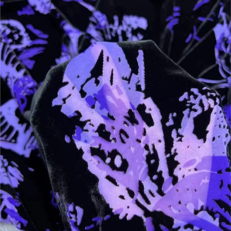 夏の新着パープルシルクベルベット植毛生地ドレスチャイナトップ