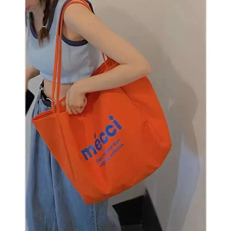 Women\'s New Lazy Style Canvas Bag Summer One Shoulder Large Capacity Canvas Bag Student One Shoulder Fashionable Large Bag