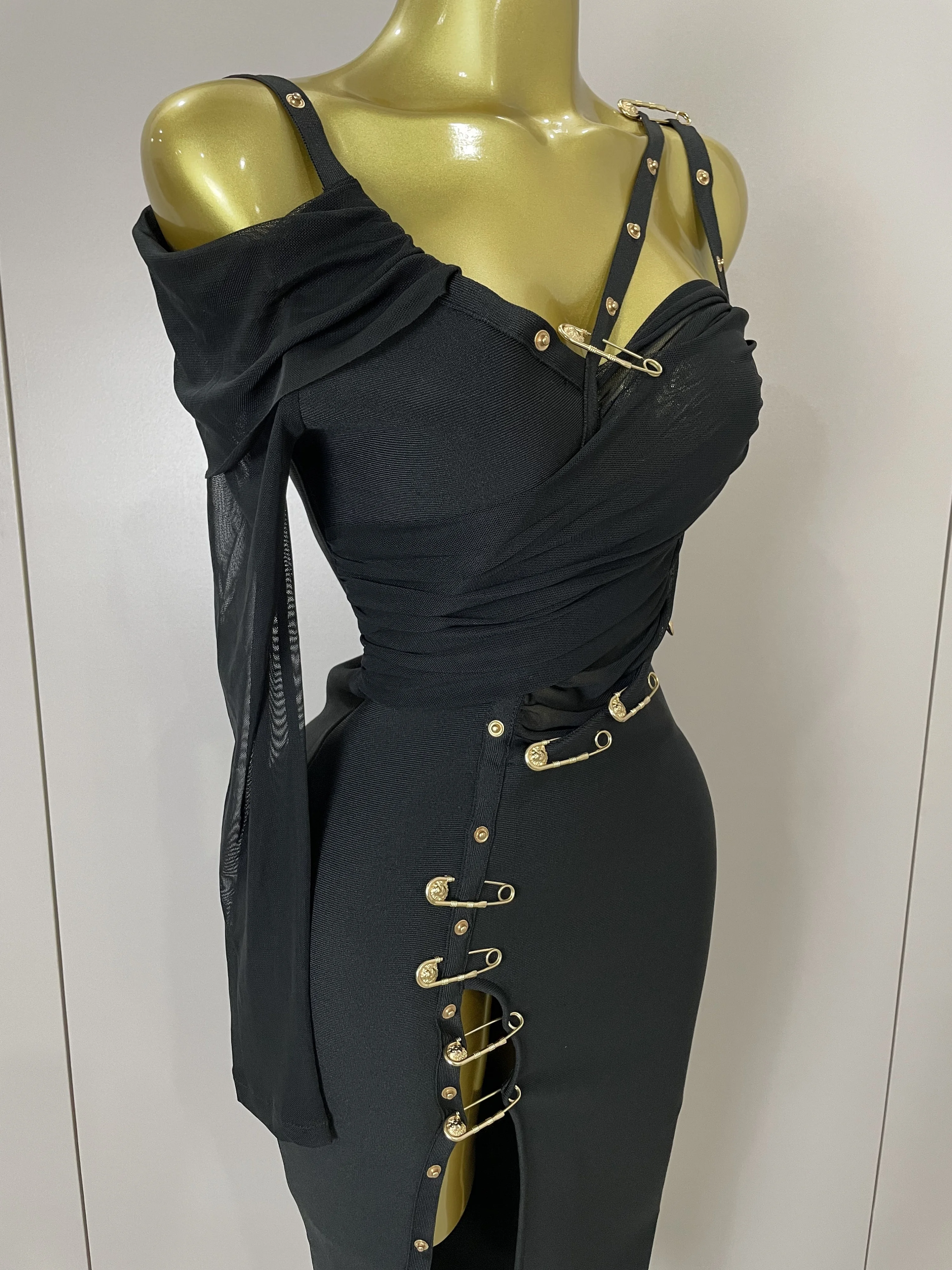 2025 New Chic Elegant Pin Split Sexy One Shoulder Bandage Long Dress Women Evening Party Club Luxury Birthday Dresses Vestidos