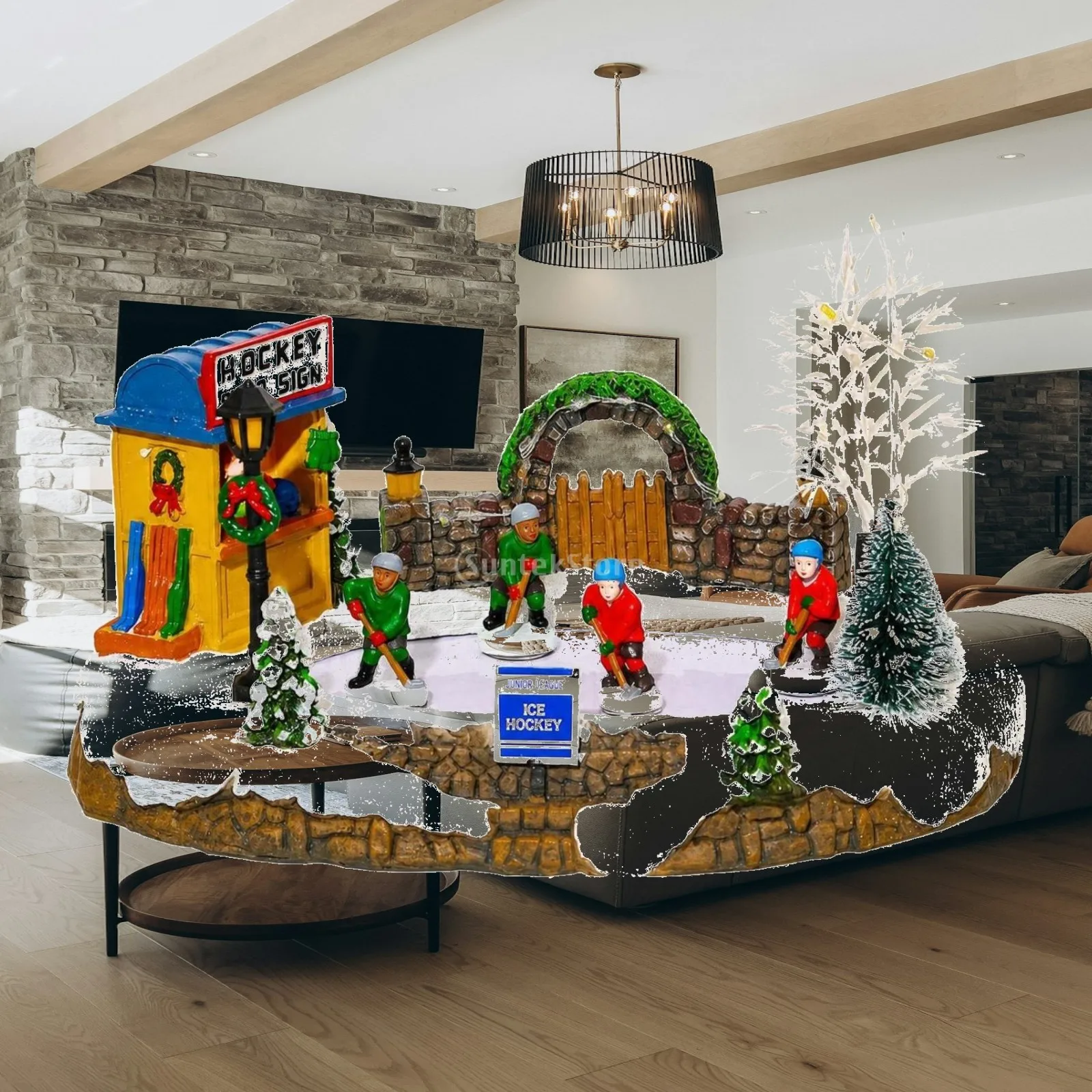 snow-house-christmas-village-electric-light-resin-musical-ornament-with-skating-scene-frosted-base-for-mantel-shelf-decor