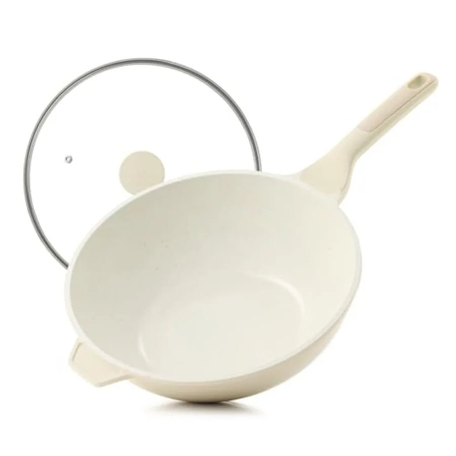 

Ceramic Nonstick Wok with Lid 11 Inch Non Toxic Stir-fry Pan Induction Cookware Deep Frying Pan Skillet with Stay-Cool Handles