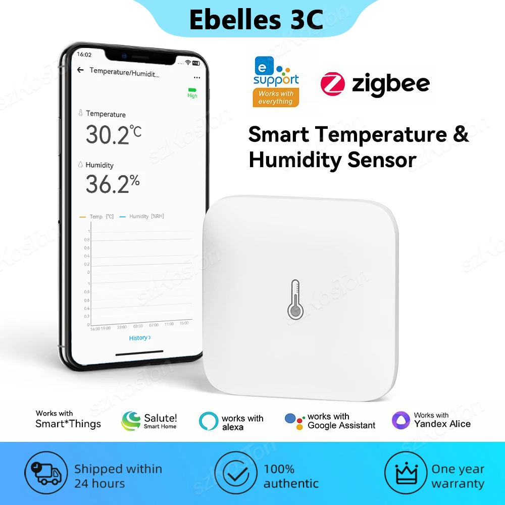 

Приложение eWeLink, умный датчик температуры и влажности ZigBee со шнурком, мини-комнатный гигрометр, термометр для HA MQTT Alexa Google