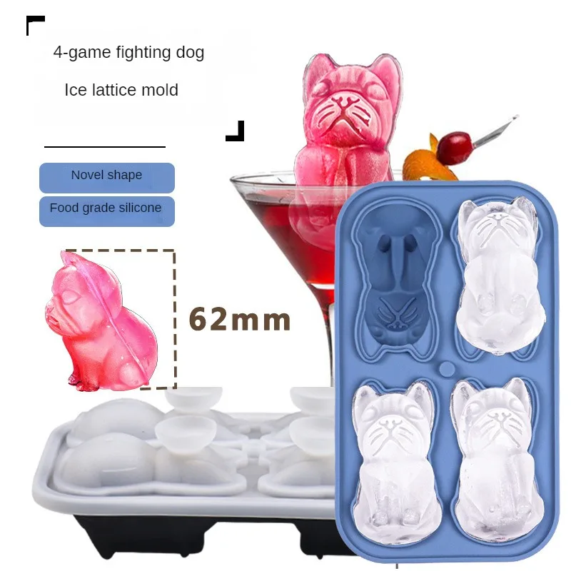 French Bulldog Ice Tray Cartoon Not Easily Deformed Four Grid Food Grade Silicone Material Drinkware Accessories Ice Tray Mold