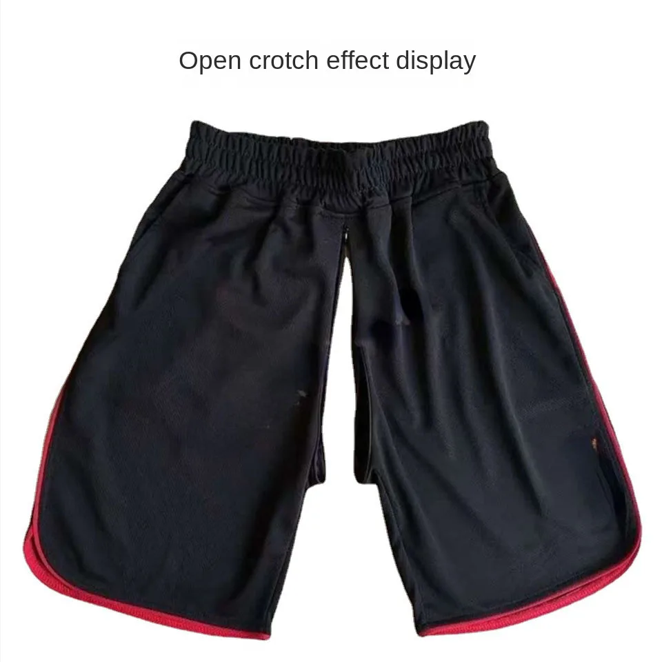 Summer Open Crotch Erotic Thin Sports Mesh Shorts Men Quick-Drying Sexy Beach Pants Fitness Outdoor Sex Casual Swimming Swimwear