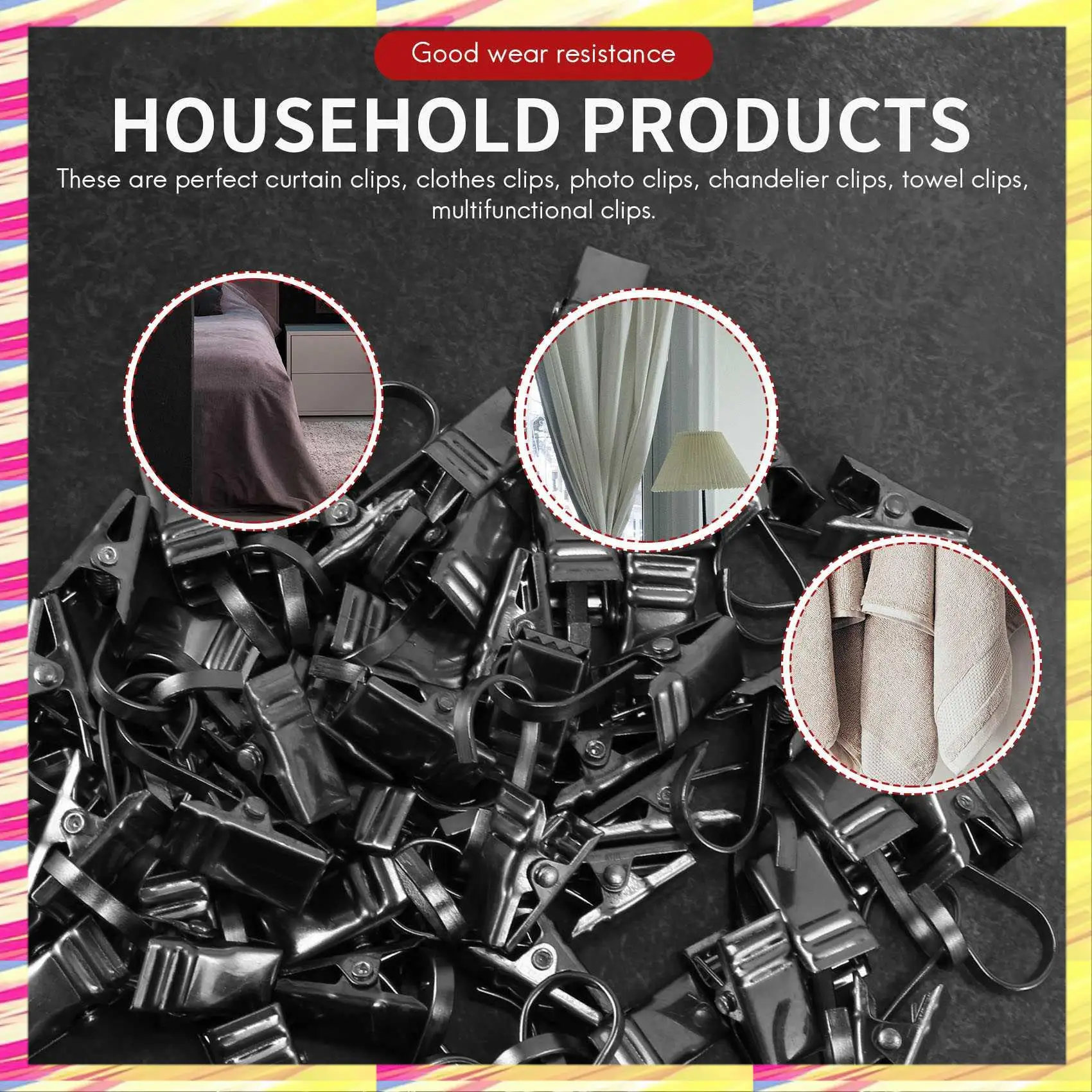 ABJJ 50PCS Stainless Steel Clips Hooks Clip Rings Metal Curtain Clips For Photos, DIY Crafts