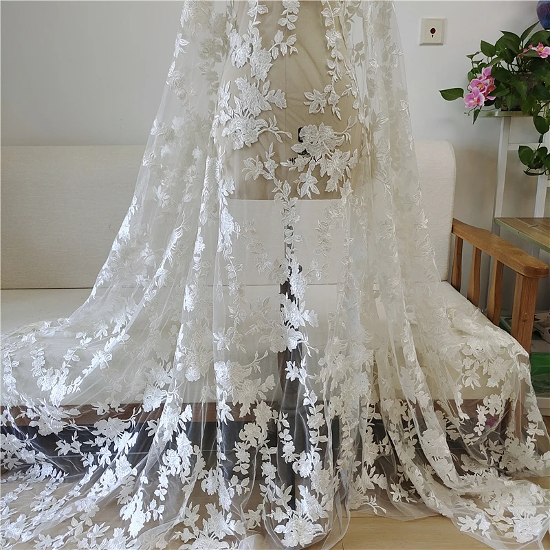 Handmade Wedding Dress for Bride, Mesh Embroidered Curtains, European and American Flower, DIY Bride Fabric, RS4837