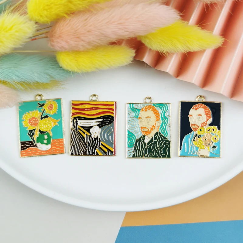 ApeUr 10pcs Artist Painting Enamel Metal Charms For Jewelry Making Van Gogh\'s Painting Pendants Fit Earrings DIY
