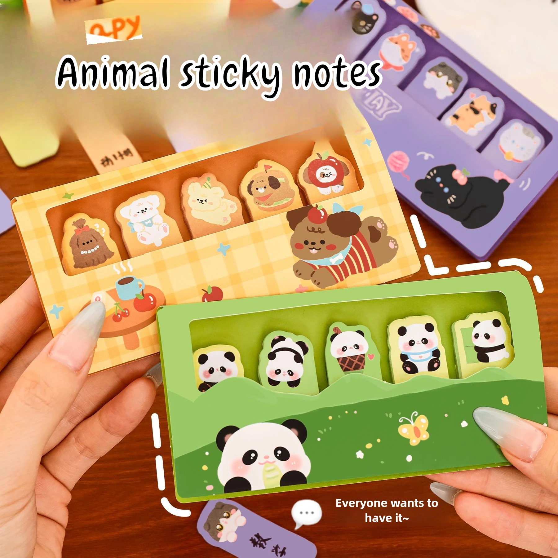 30Sheet*5Pcs Cute Animal Index Convenience Sticker Cartoon Panda Cat Puppy Capybara School Student Tearable Memo Tags Sticky Pad