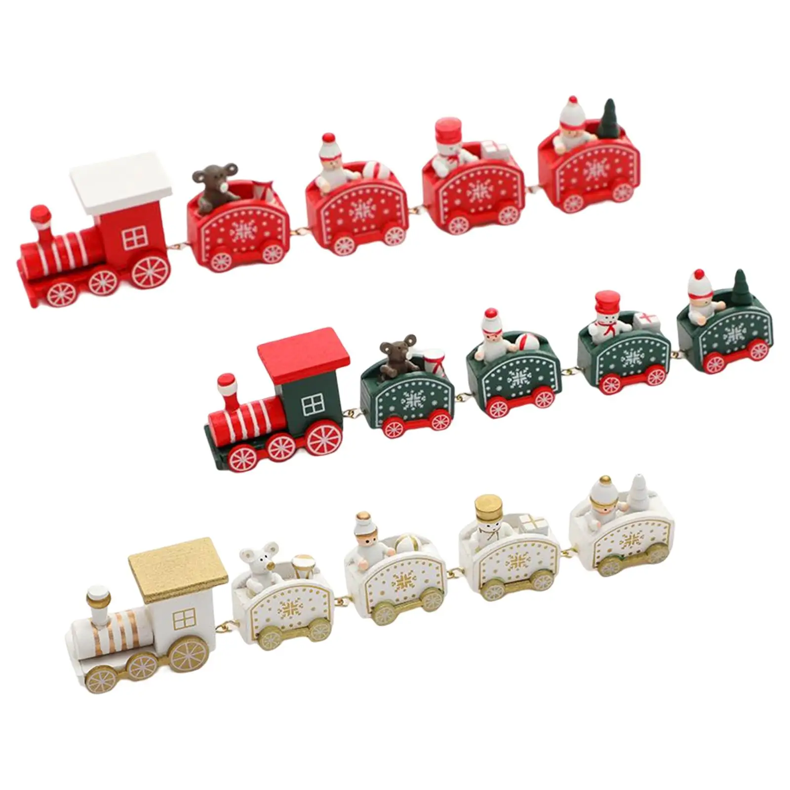 Christmas Wooden Train Miniature Ornament with Snowman for Party Christmas