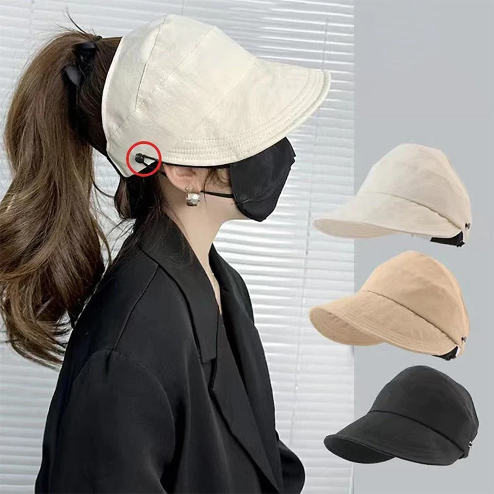 Womens Ladies Summer Wide Brim Foldable Sun Hat Anti-UV Beach Visor Caps Portable Moisture Wicking Hangable Mask Sunscreen Hat