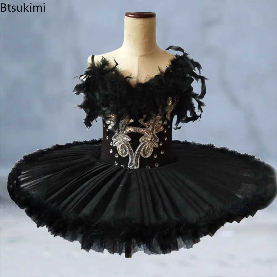 Professional Ballet Tutu Pancake Children Black White Swan Lake Ballet Costume Kids Girls Feather Ballerine Dress Skirts Women