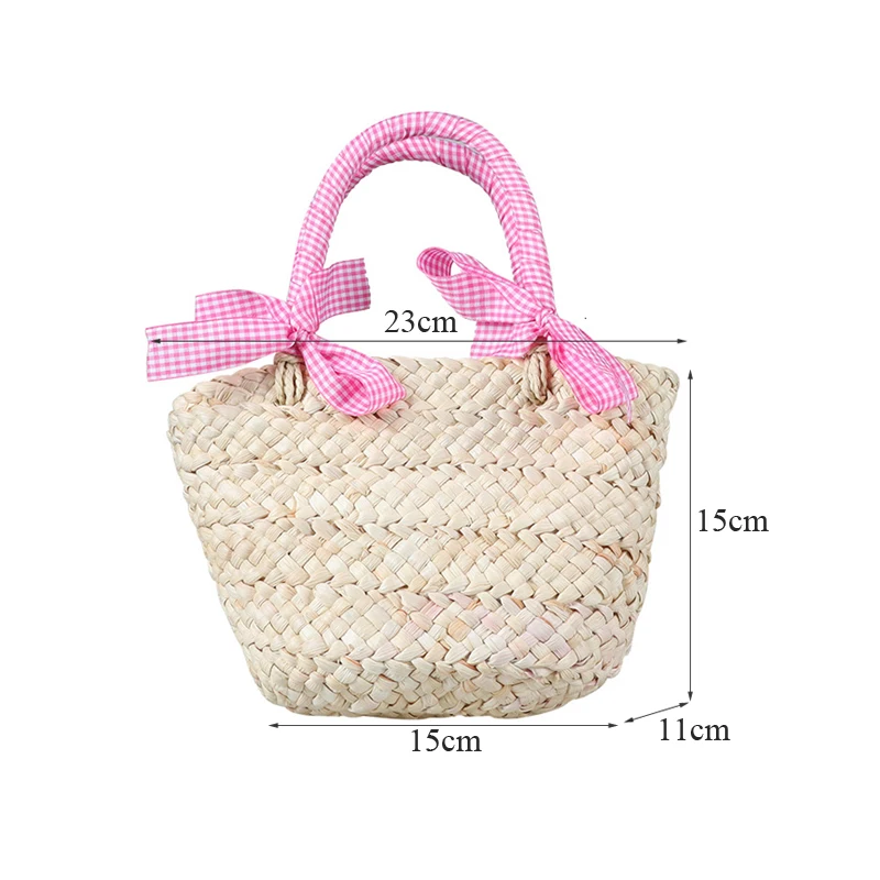 Straw Kids Bags for Girls Handbag Children Tote Bags Summer Beach Travel Bows Princess Child Bags Baby Accessories