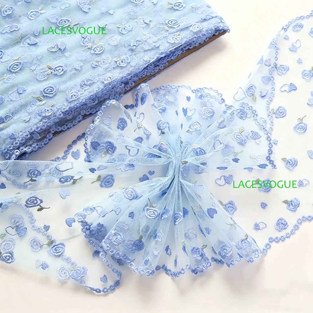 

16Yards 20cm 2026 New Exquisite Pink Blue Bilateral Mesh Embroidery Lace, Hair Accessories Bra Lace Accessories