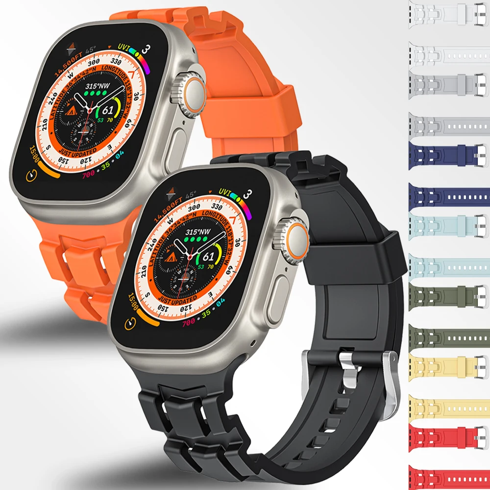 Bracciale sportivo in silicone Montagne per Apple Watch Ultra 49mm 10 42/46mm cinturino ad anello per iWatch9 8 7 6 5 se 45mm 38mm uomo SoftBand