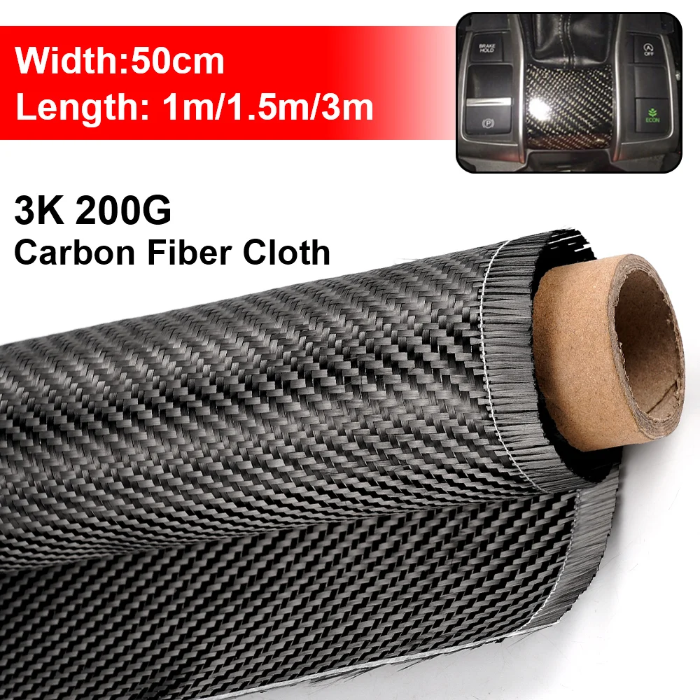3K 200gsm Tkanina z włókna węglowego o szerokości 50 cm / 30 cm Zwykła tkanina węglowa do komercyjnych części samochodowych Sprzęt sportowy