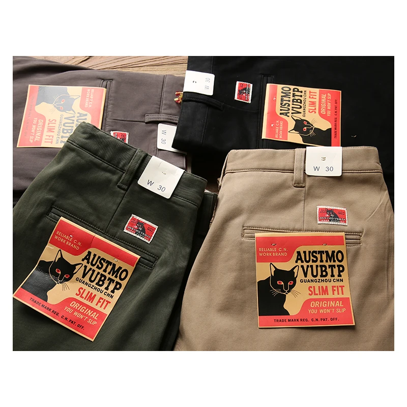 

Retro American Workwear Thiened Fce Chino Casual Pants Men's Slim Straight Leg Cotton Trousers Youthful Autumn Leisure