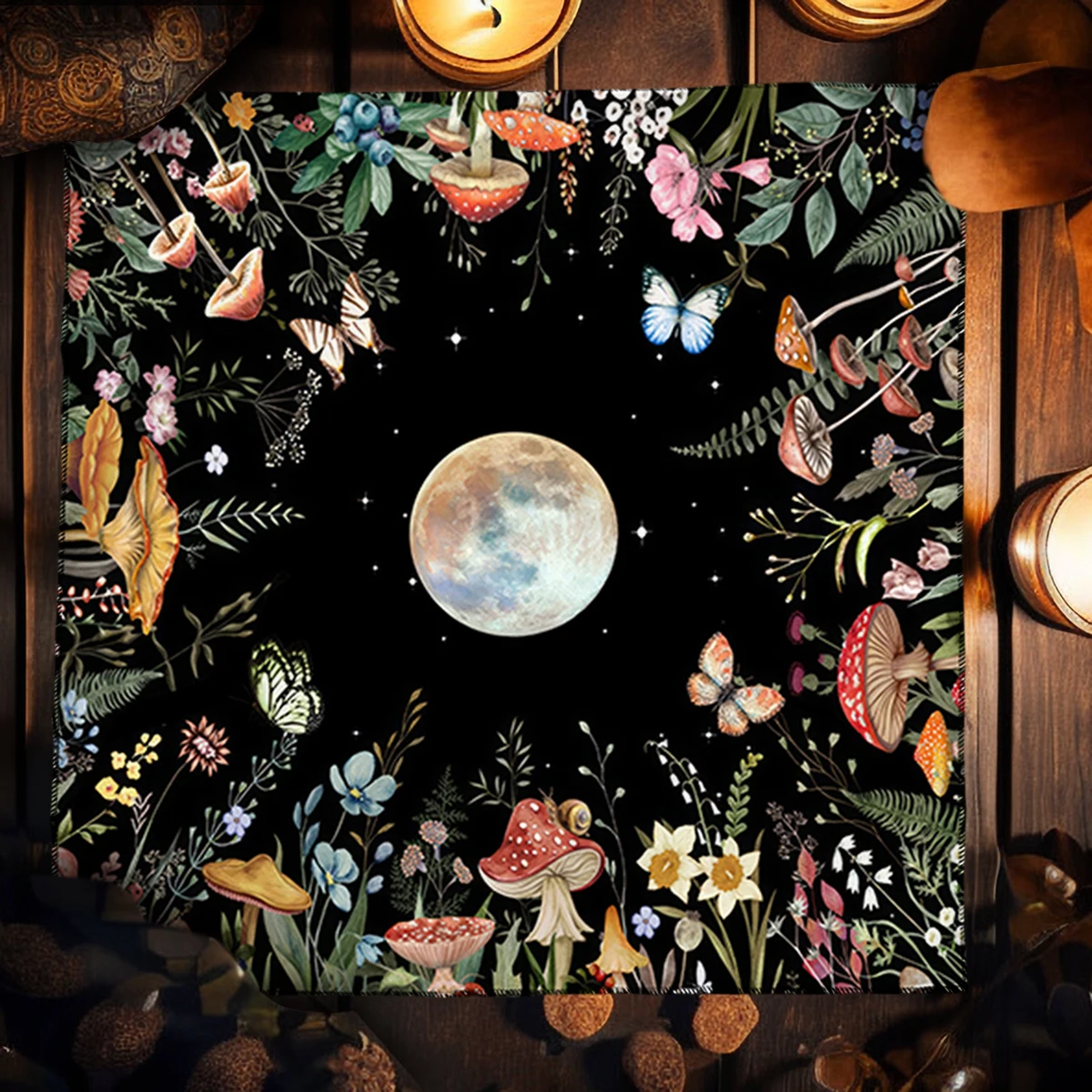 50/75/110/137cm Tarot Mat Tarot Tablecloth Divination Altar Cloth Moon Garden Flowers Plants Tarot Mat Decor Cards Tablecloth