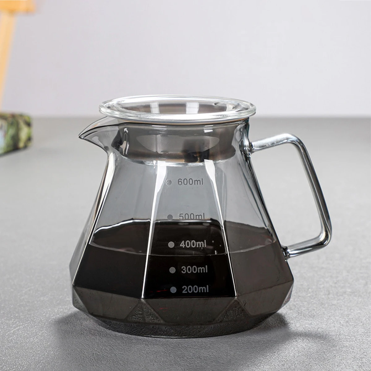 Leeseph-Bouilloire à café en forme de diamant, cafetière en verre, théière à degré de chaleur, cafetière réutilisable, ustensiles de café, 600ml