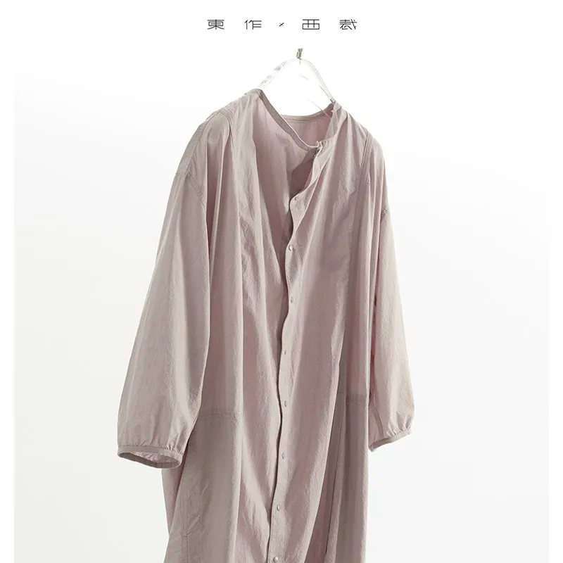 

High Count Cotton Round Neck Shirt Fashionable Loose Mid-Length Skirt for Women