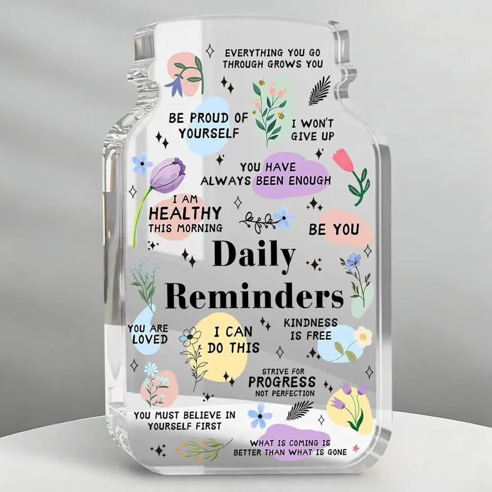 Positive Affirmation Mason Jar Acrylic Sign, Inspirational Daily Reminder Desk Decor, Motivational Gift for Home Office