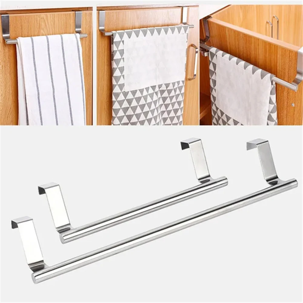 Stainless Steel Towel Holder Kitchen Cabinet Door Hanging Rack Storage Bathroom Shelf Home Organizer Bathroom Accessories