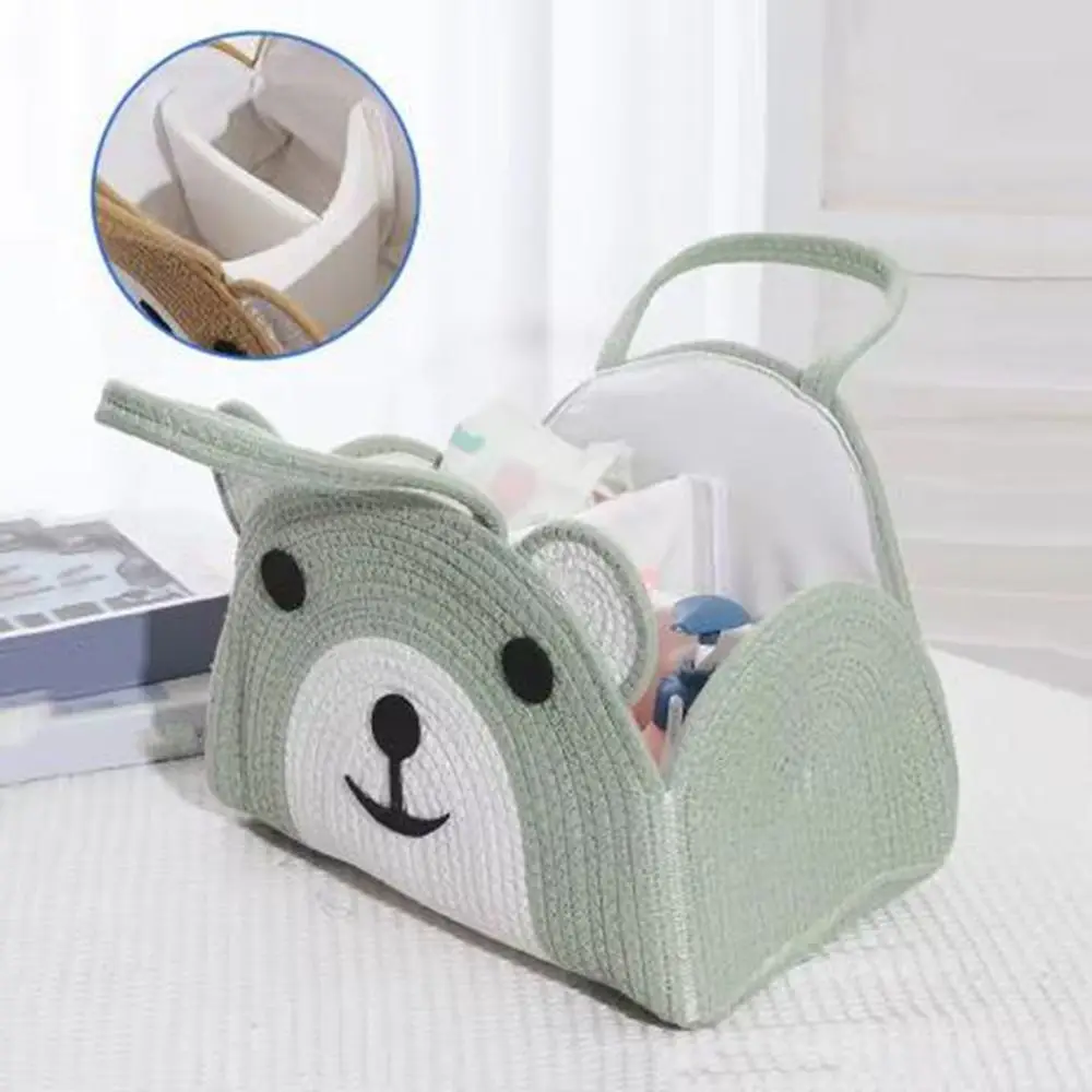 Portable Cotton Rope Baby Diaper Bag Bear Pattern Large Capacity Mommy Bag Handheld with Handle Diaper Storage Bin Newborn