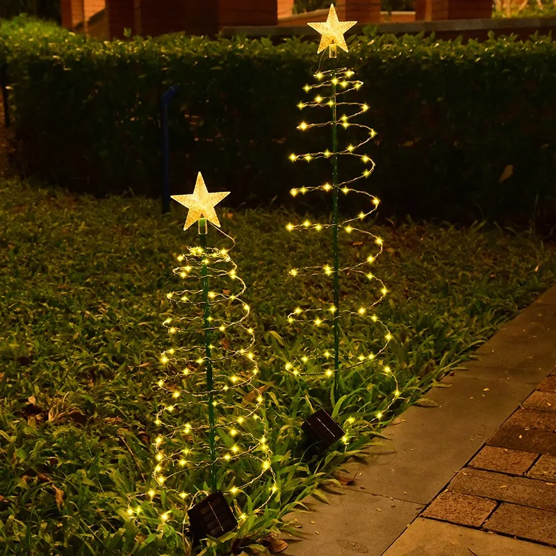 Árvore de natal luzes do pátio estrela árvore de natal luz decorativa corda led movido a energia solar piso plug in luz corda ao ar livre