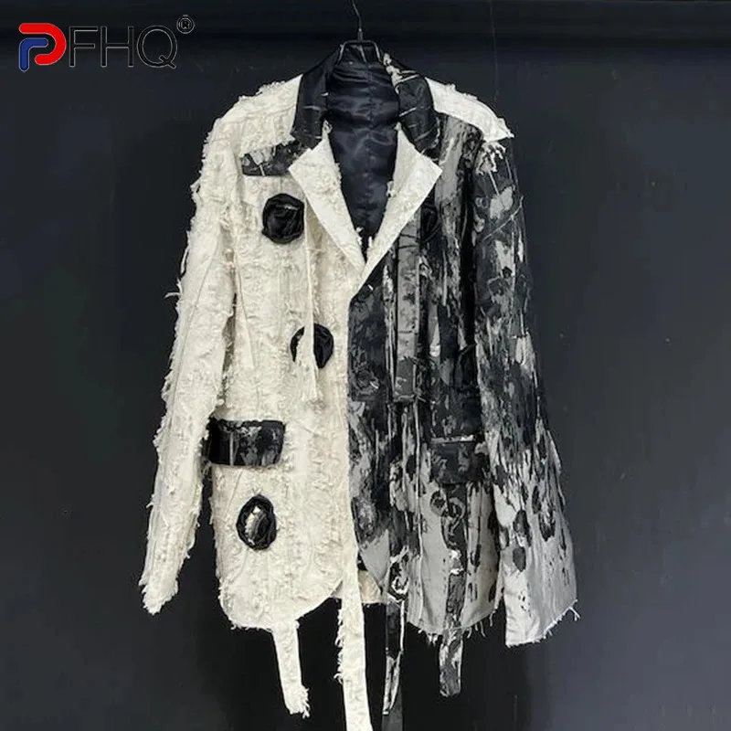 

PFHQ Design Black Embroidery Patchwork Tassel Suit Jacket Men Loose Casual 2024 Contrast Color Male Tops Fashion 21Z5930