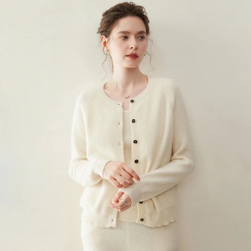 100 Percent Pure Cashmere Knitted Open Cardigan Womens Outerwear Classic Style Long Sleeve Round Neck  Soft Korean Casual Fit..