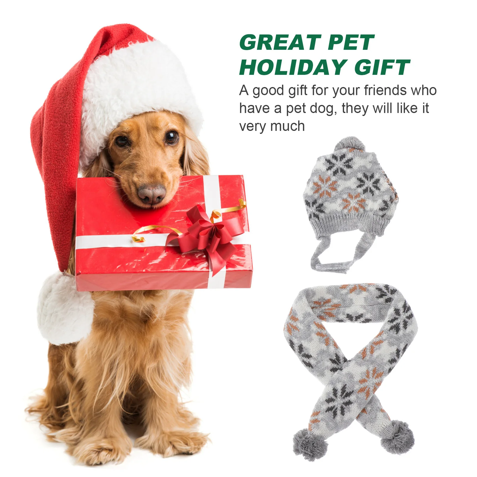 

1Set Pet Scarf and Hat Christmas Puppy Accessories Xmas Dog Costume Bright Color Warm Breathable Gift Pet Scarf and Hat